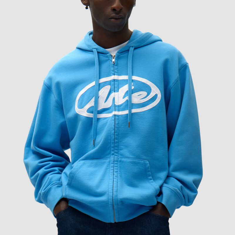 Sweat à capuche zippé avec logo circulaire - Bleu