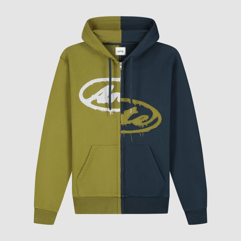 Sweat à capuche zippé Split Patch - Vert/Bleu marine