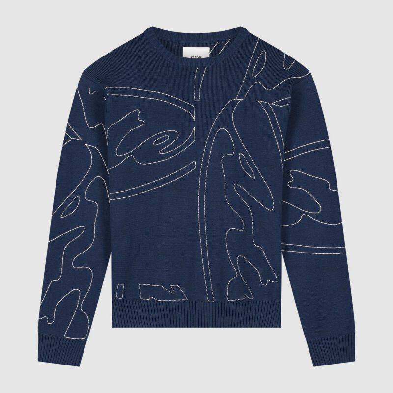 Pull en maille avec logo cercle sur toute la surface - Bleu marine