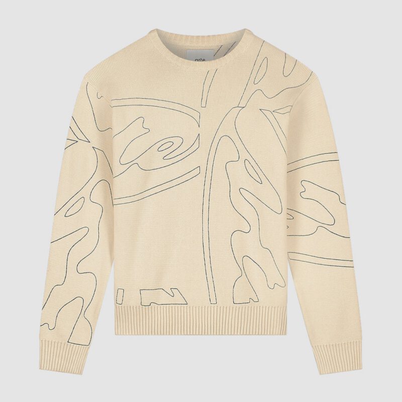 Pull en maille avec logo cercle sur toute la surface - Crème