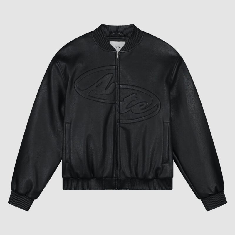 Veste en cuir avec demi-logo - Noir